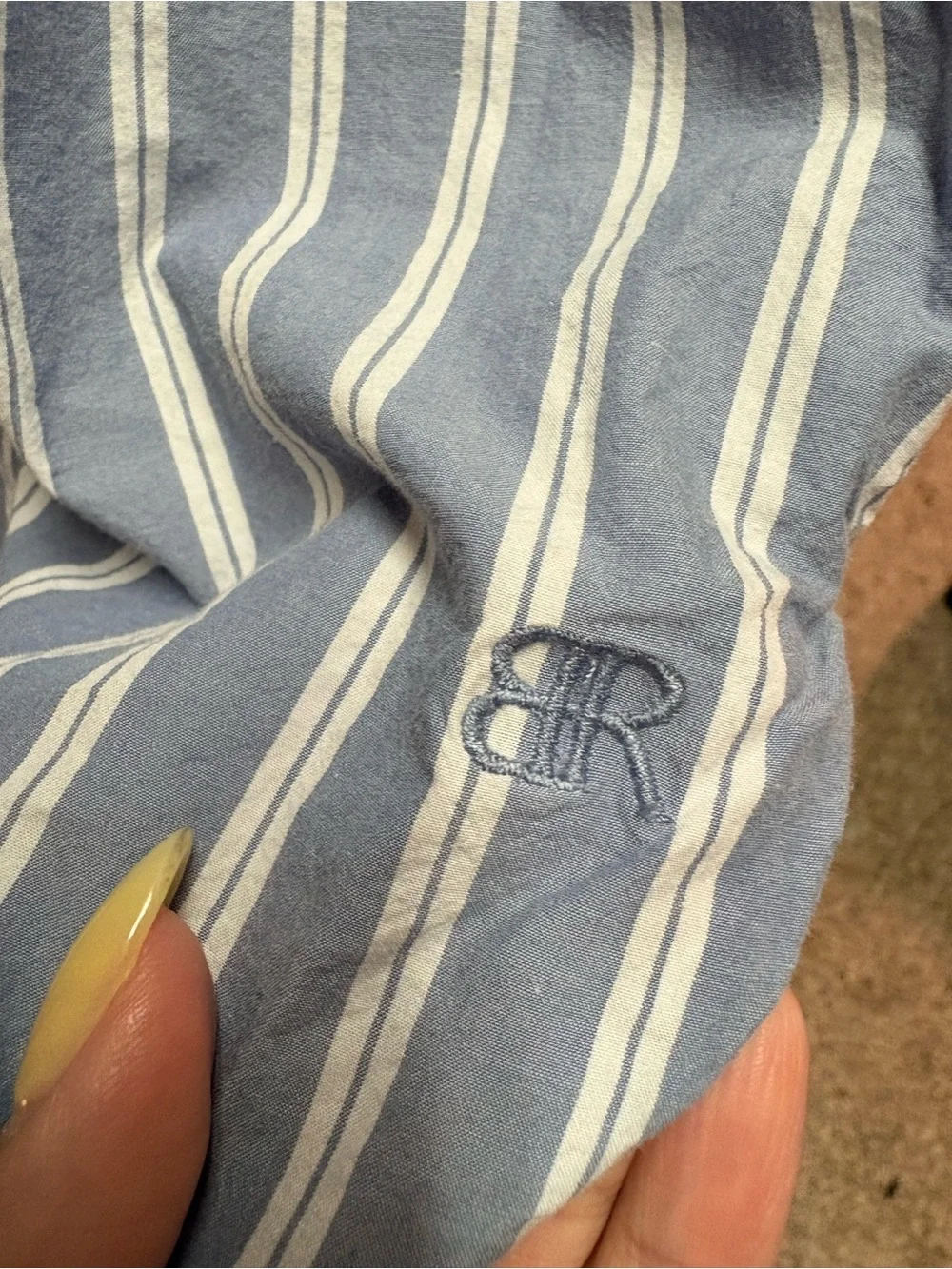 944. Grayish Blue & White Striped Button-Up Shirt - Picture 4 of 5